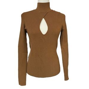 Lovers + Friends Niko Turtleneck Sweater Fitted Ribbed Camel Brown Medium